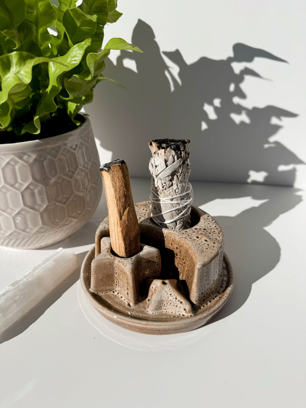 Ceramic Moon Smudge Bowl – Star & Moon Design (brown)